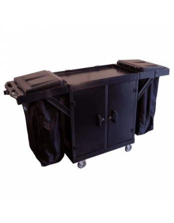 CARRO CAMAREIRO LINHA UTILITY BLACK PRATELEIRA E GAVETEIRO E DOIS COLETORES BOLSA