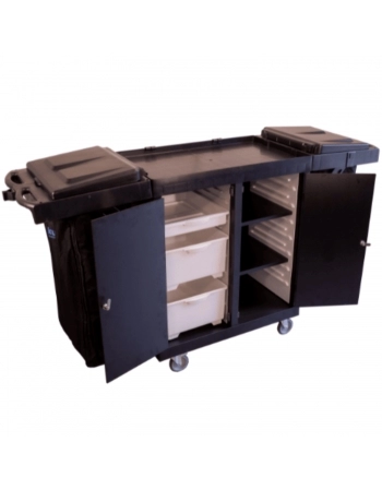 CARRO CAMAREIRO LINHA UTILITY BLACK PRATELEIRA E GAVETEIRO E DOIS COLETORES BOLSA