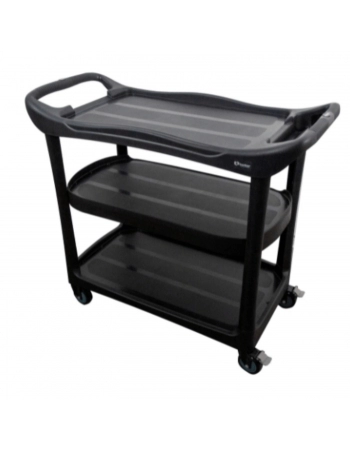 CARRO SERVICO 3 PRATELEIRAS PRETO BASE PRETA 135KG