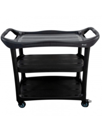 CARRO SERVICO 3 PRATELEIRAS PRETO BASE PRETA 135KG