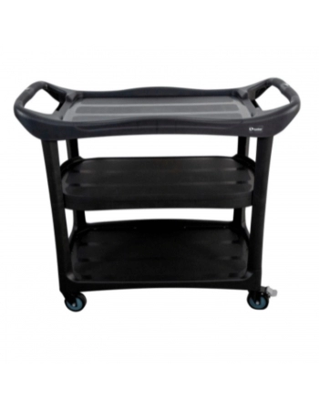 CARRO SERVICO 3 PRATELEIRAS PRETO BASE PRETA 135KG