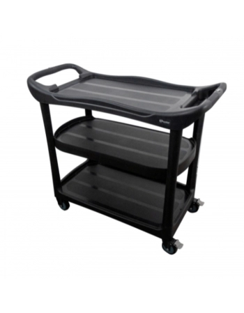 CARRO SERVICO 3 PRATELEIRAS PRETO BASE PRETA 135KG