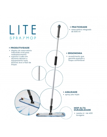 LITE SPRAY MOP COM NIVEL SUP PLANO VELCRO-GLOBO CINZA/ACIONADOR AZUL-SEM MOP INCLUSO