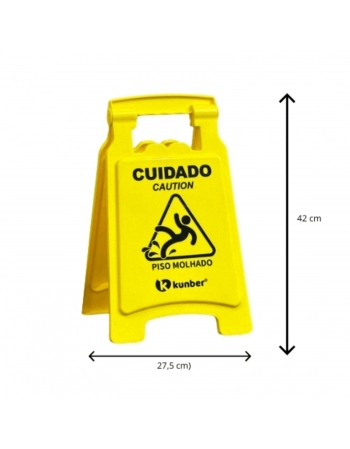PLACA SINALIZACAO PISO MOLHADO COMPACTA 42CM AMARELO